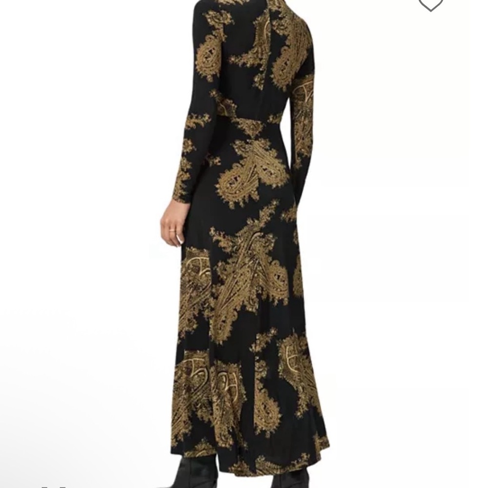 AllSaints Black Maxi Dress with Gold Paisley Print - Picture 2 of 6